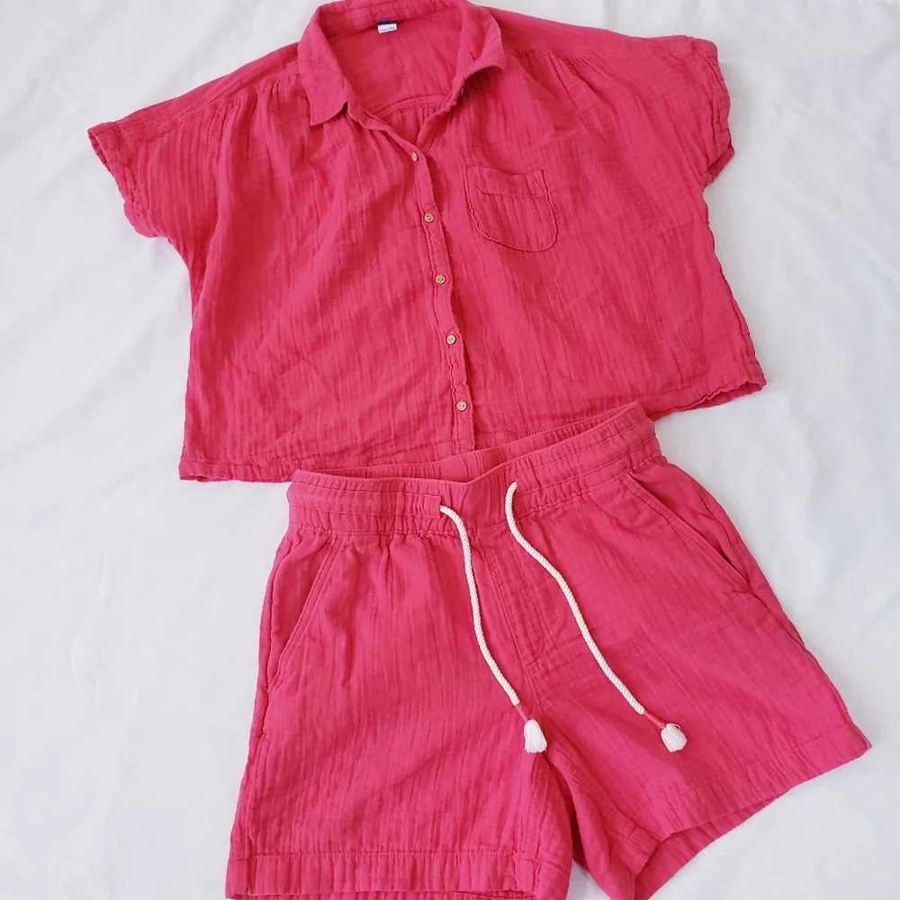 Old Navy Pink Cotton Top and Bottom Textured Frenchy Set Lounge Linen XS